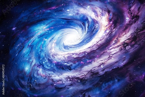 A majestic spiral galaxy  its swirling arms meticulously rendered in a mesmerizing palette of cosmic hues.