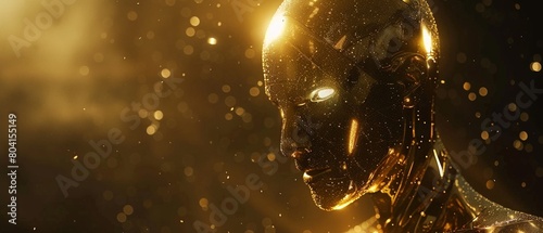 An alien entity fashioned from the rarest of metals, shining brightly in gold photo