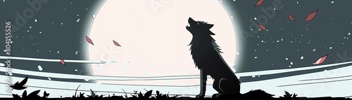 An elegant silhouette of a lone wolf, howling in the moonlight