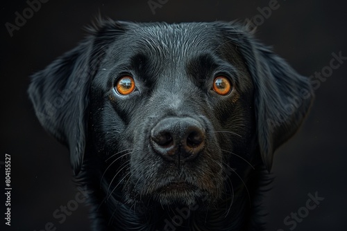 Portraying the deep and soulful orange eyes of a black dog that captures the emotion and intensity of the animal photo
