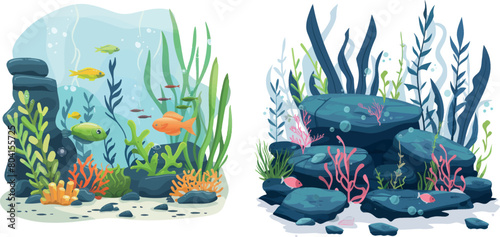 Seabed landscape. Underwater sea ecosystem