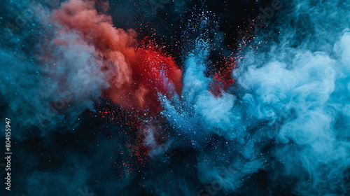 Light Blue Dark Blue Red And White Color Powder with Black Background photo