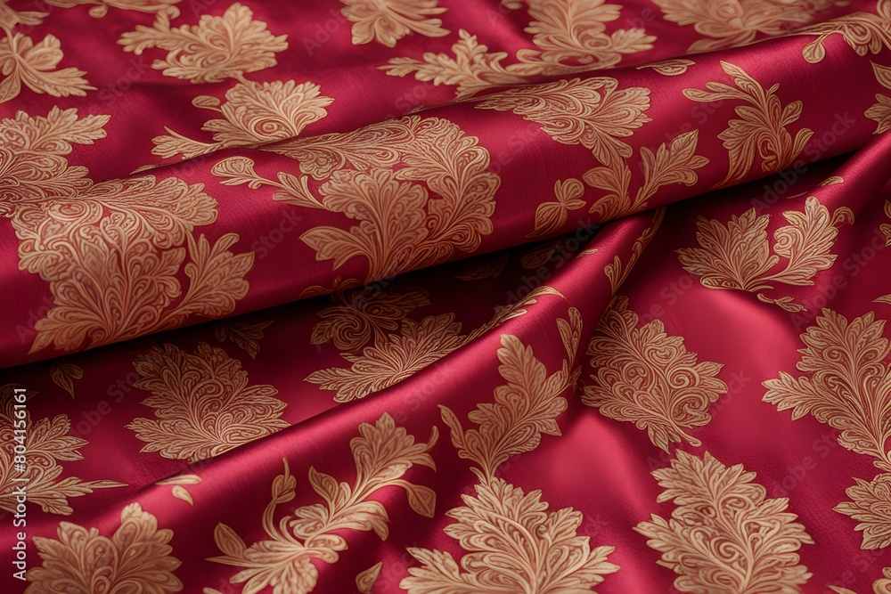 A red and gold fabric with a floral pattern A red and gold fabric with a floral pattern