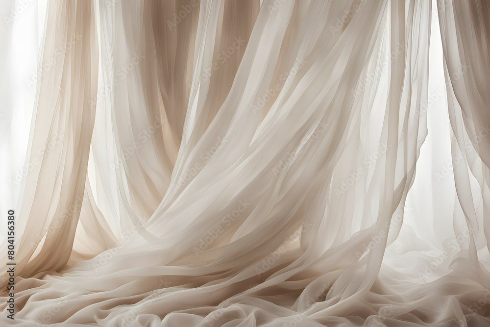 Obraz premium A long white curtain with a white background