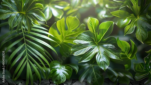 Green tropical foliage. Generative AI.