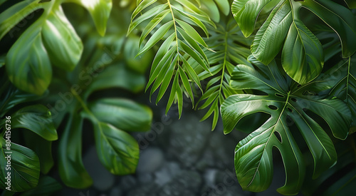 Green tropical foliage. Generative AI.