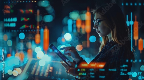 Business women, tablet and stock market report, hologram and forex data analysis, growth or accounting. Female workers trading, documents and digital technology for fintech investment, erp or finance