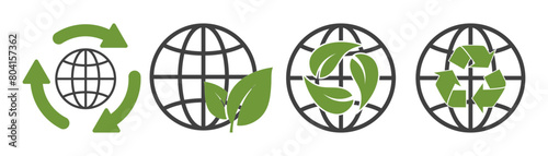 eco planet icon set on white background