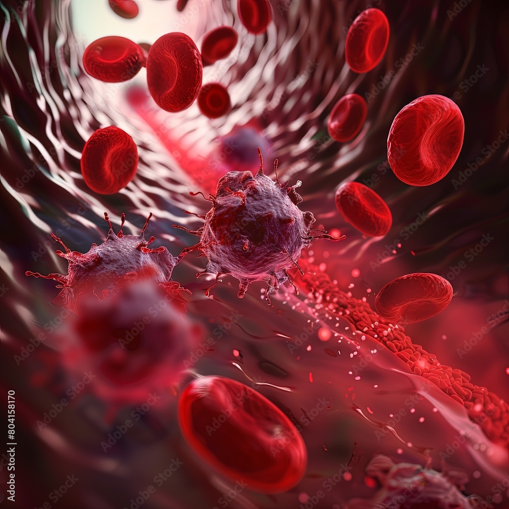 Red and white blood cells flowing in plasma, human body, medical ...