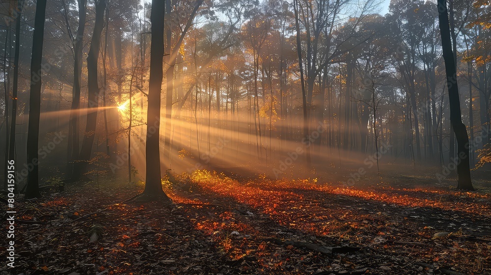 Panoramic Bright Forest in Autumn