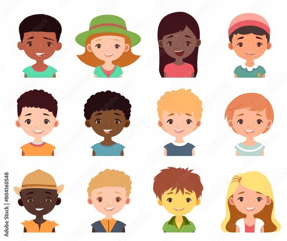 Diverse Group of Cartoon Children Faces Smiling Portraits Diverse Group of Cartoon Children Faces Smiling Portraits