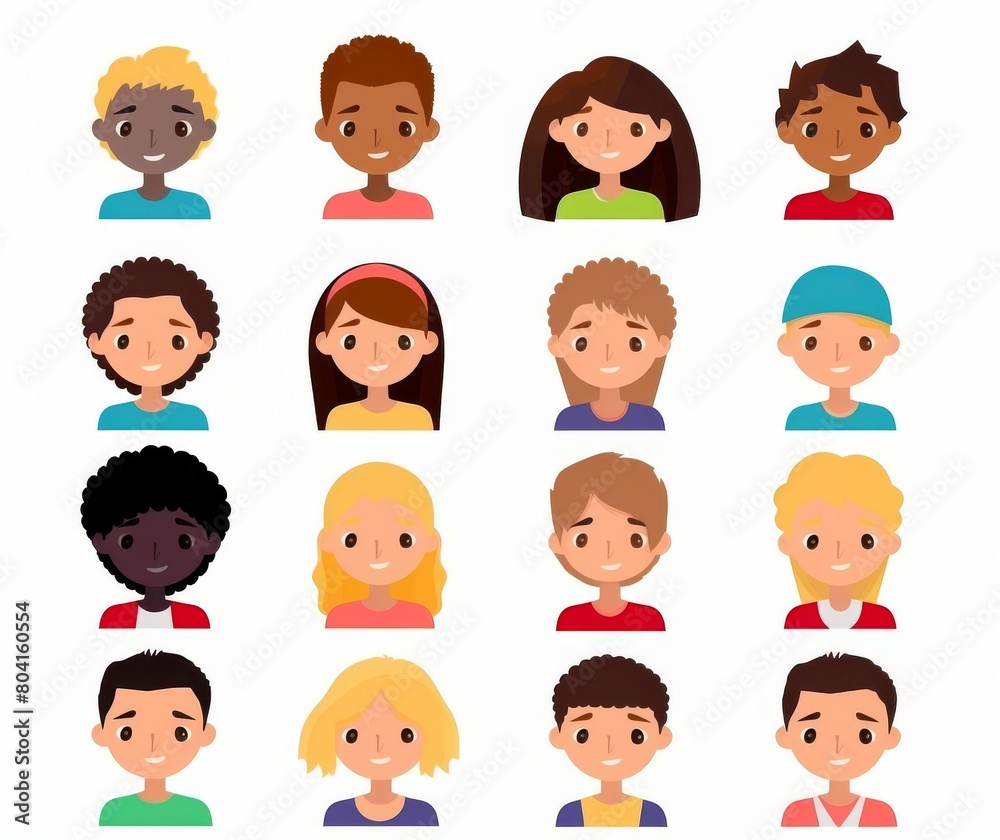 Diverse Group of Cartoon Children Heads for Inclusive Education Materials Diverse Group of Cartoon Children Heads for Inclusive Education Materials