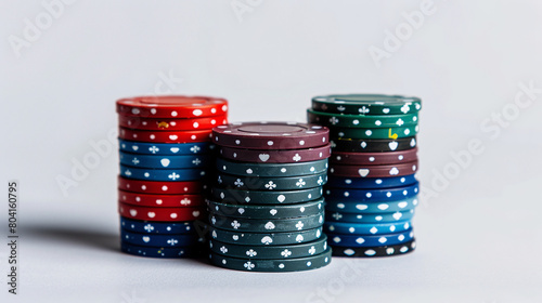 A large number of multi-colored poker chips. Big wins and excitement of the game