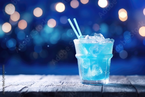 Icy Blue Bliss: Blue cocktail in a frosty glass. photo