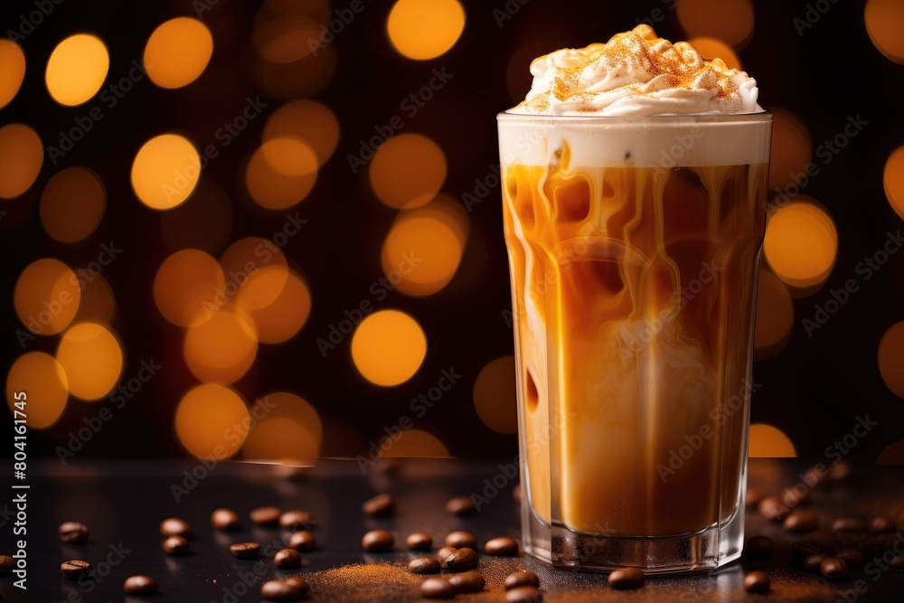 Caramel Delight: Close-up of a caramel macchiato in a glass mug, with a caramel drizzle. Caramel Delight: Close-up of a caramel macchiato in a glass mug, with a caramel drizzle.