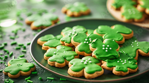 Composition with tasty cookies for St. Patrick's Day  photo