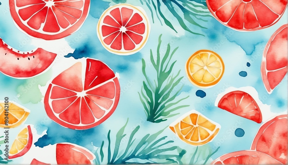 red theme watercolor sea summer background from Generative AI