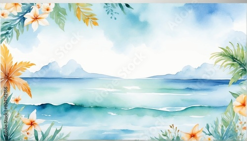 white theme watercolor sea summer background from Generative AI photo