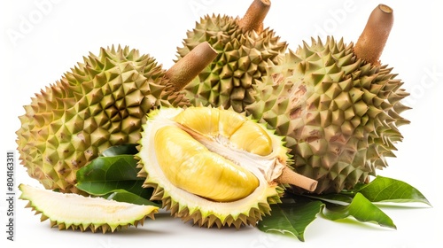 durian isolated on a white background. King of fruits.