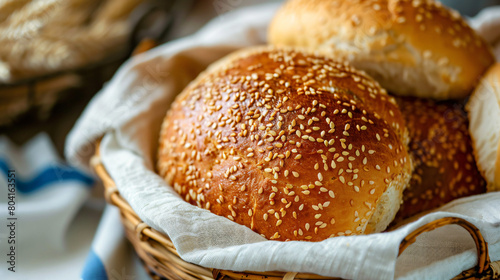 Loaf of bread with sesame seeds in basket