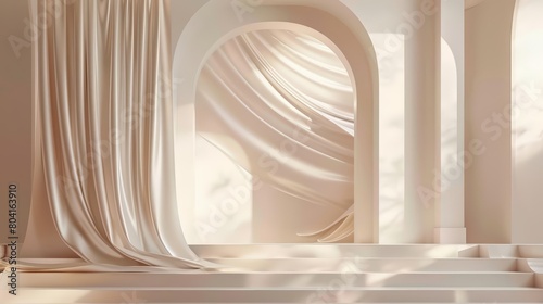 Design a sophisticated entryway for a luxury boutique with a metallic paper banner, reflecting class and elegance in every shimmer, Template paper art concept with copy space © Template_Design