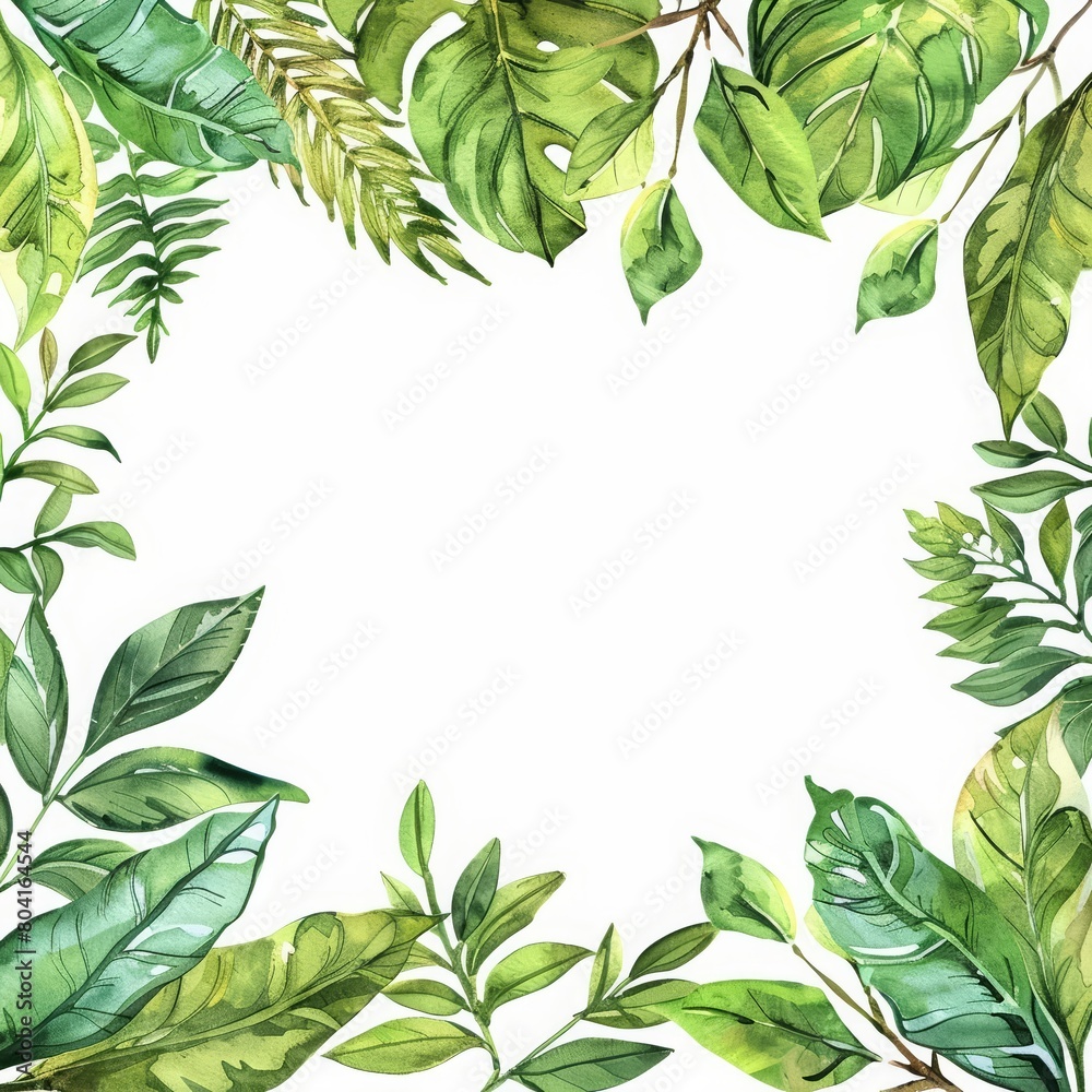 An education template with a leafy frame inspires learning through nature s beauty, perfect for environmental studies, Watercolor Blank frame template Sharpen with large copy space
