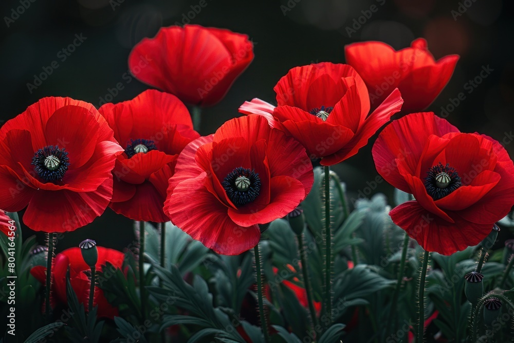 Obraz premium A cluster of red flowers standing out in a field of grass