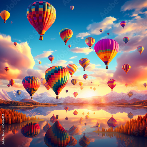 Colorful hot air balloons in the sky. 