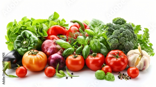 Composition with various fresh vegetables on white background