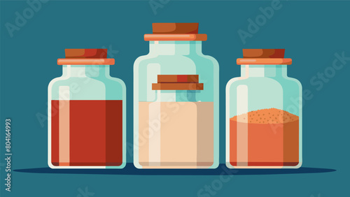 Glass jars with cork lids once used for sauces and now repurposed for bulk pantry storage.. Vector illustration