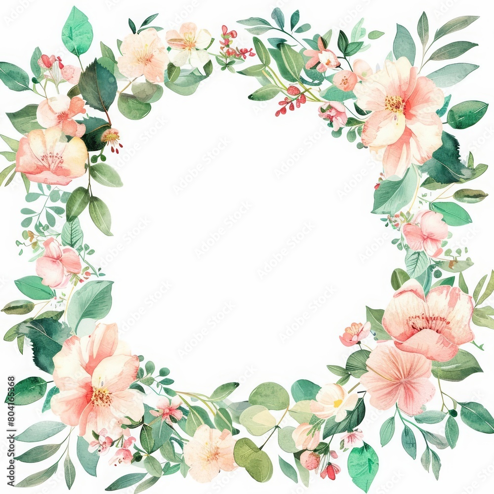 An elegant wedding concept uses a simple floral template to highlight the solemnity and beauty of the occasion, Watercolor Blank frame template Sharpen with large copy space