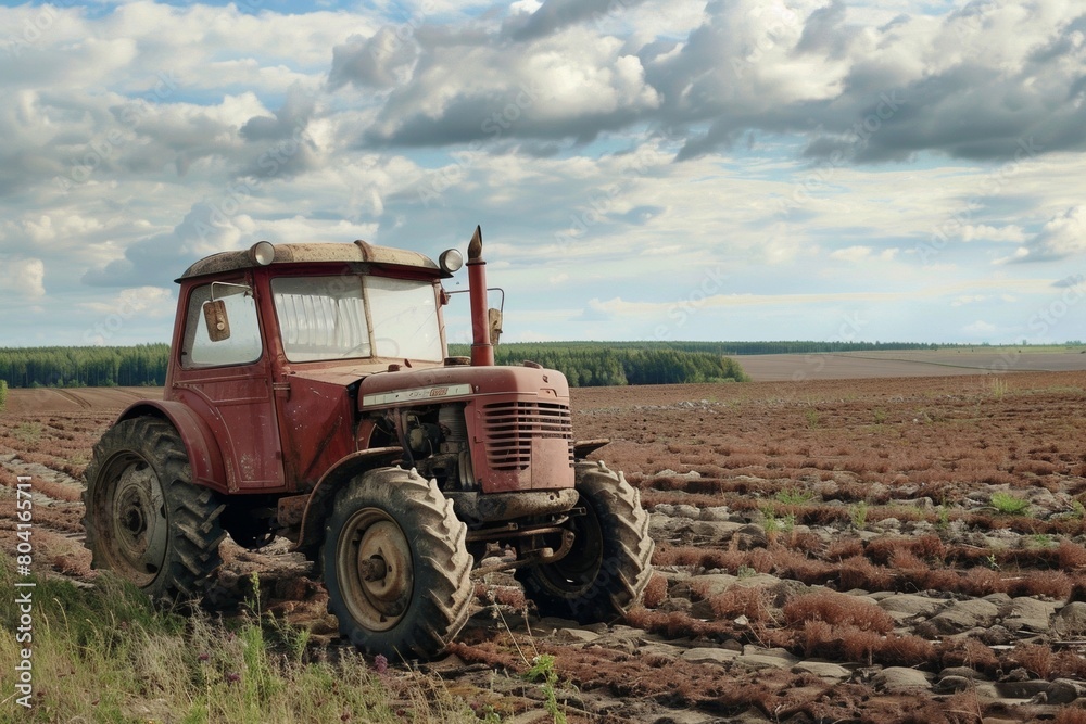 Old tractor parked in a plowed field
Old tractor parked in a plowed field