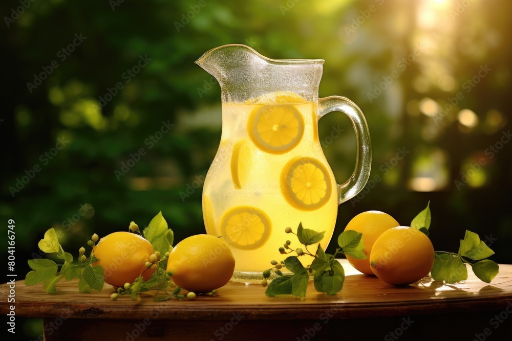 Lemonade Serenity: Freshly squeezed lemonade in a classic pitcher. Lemonade Serenity: Freshly squeezed lemonade in a classic pitcher.