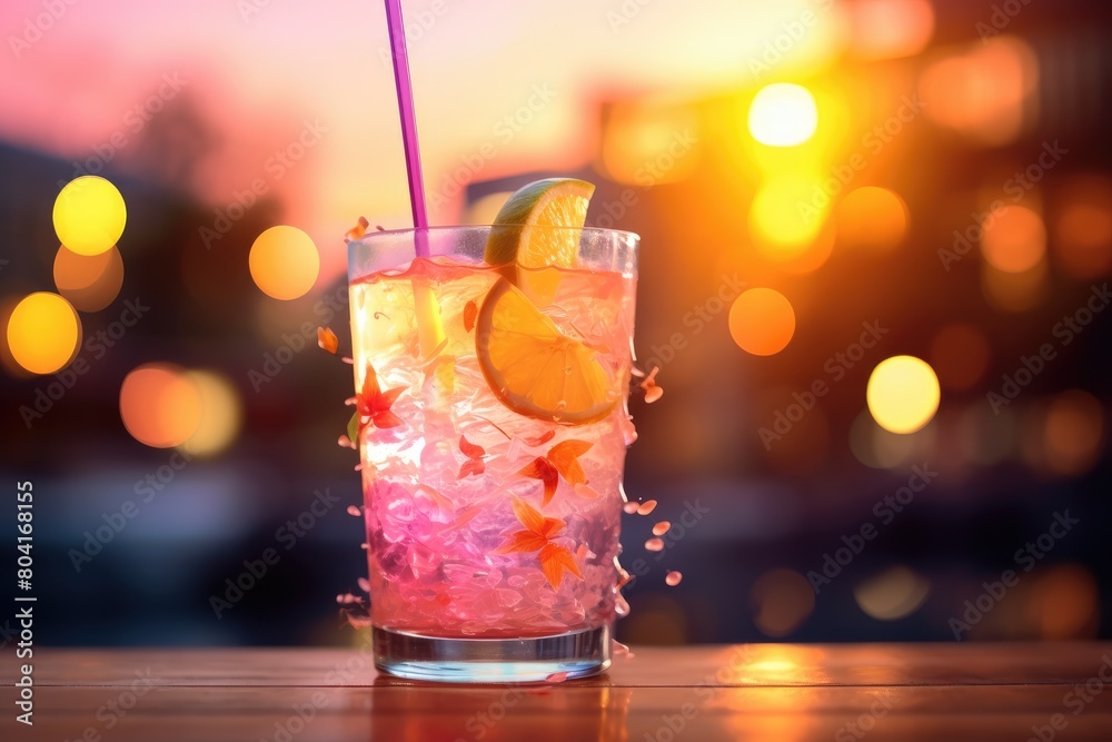 Sunset Citrus Splash: Citrus cocktail with a gradient effect, transitioning from orange to pink. Sunset Citrus Splash: Citrus cocktail with a gradient effect, transitioning from orange to pink.