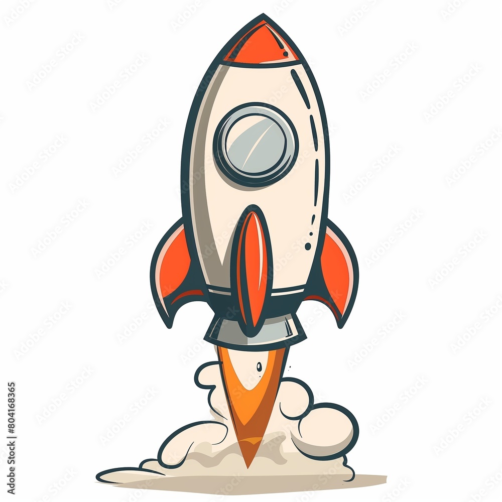 Cartoon Rocket Launching into Space with Flames and Smoke Illustration Cartoon Rocket Launching into Space with Flames and Smoke Illustration