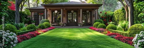 A garden featuring a gazebo in the center surrounded by lush greenery and colorful flowers