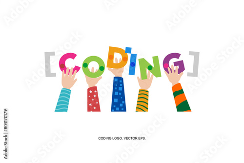 child coding logo illustration, logo coding vector colorful illustration. Digital code logo, code icon, kids coding. coding. programmer logo icon vector