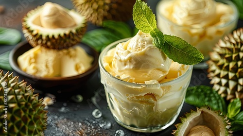 Delicious Durian Dessert: Indulge in the deliciousness of durian ice cream, a perfect combination of creamy texture and exotic flavor.