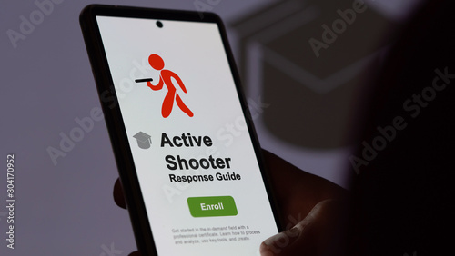 Active shooter response program. A student enrolls in courses to study, to learn a new skill and pass certification. Text in English