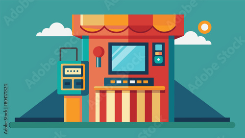 A retro photo booth where players can capture their best gaming moments and take home souvenirs.. Vector illustration