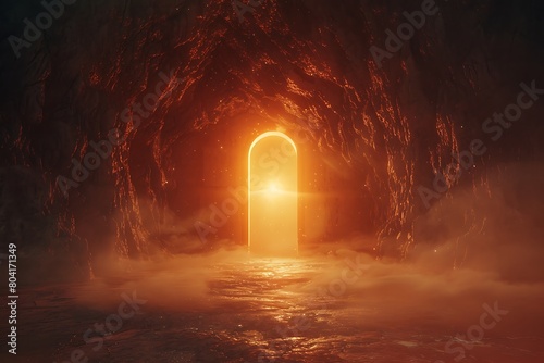 A solitary keyhole emitting a warm glow, beckoning towards an unseen world. photo