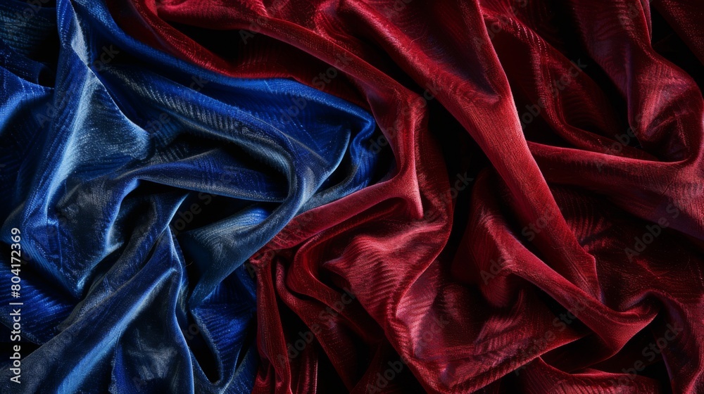 Plush velvet in shades of deep red and royal blue create a luxurious texture Plush velvet in shades of deep red and royal blue create a luxurious texture