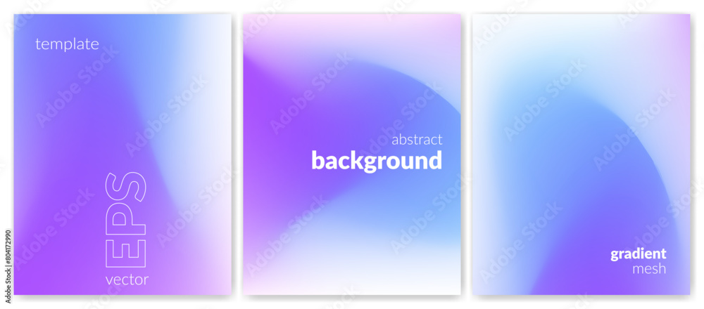 Abstract liquid background. Gradient mesh. Variation set. Blue violet white soft light color blend. Modern design template for posters, ad banners, brochures, flyers, covers, websites. Vector image