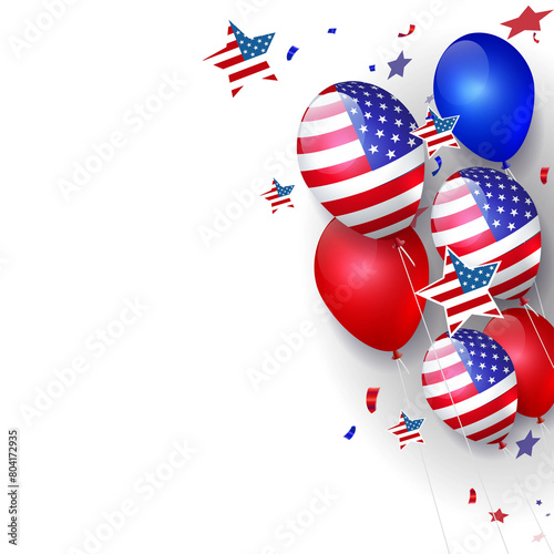 Isolated design element, set of balloons with America flag.