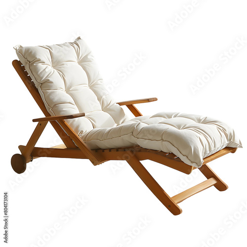 luxurious wooden beach lounge chair, transparent background