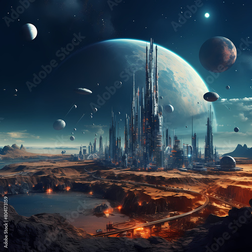 Space colony on a distant planet.