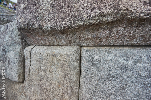 Megalithic stone wall at Machu Picchu showing precision construction Peru photo