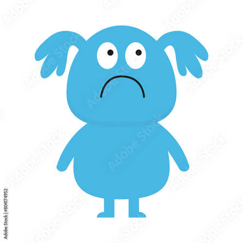 Happy Halloween. Monster standing. Blue silhouette icon. Eyes  ears  hands. Cute cartoon kawaii funny sad baby character. Childish style. Flat design. White background. Isolated. Vector