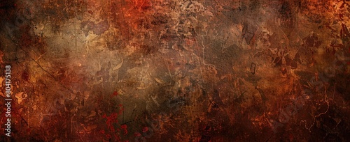 A grunge background with dark brown and red tones.