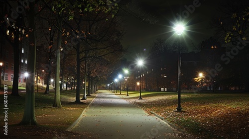 Illuminated Pathways  Streetlights casting a gentle glow  guiding pedestrians and vehicles safely through the night.